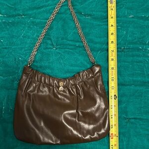 Vintage Brown Leather Shoulder Bag with Chain Strap by Andes